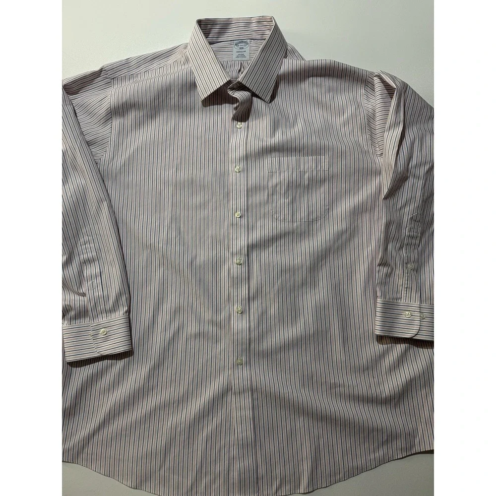 Brooks Brothers Dress Shirt 18 34 - 3 Red Blue Vertical Striped‎ Button Down